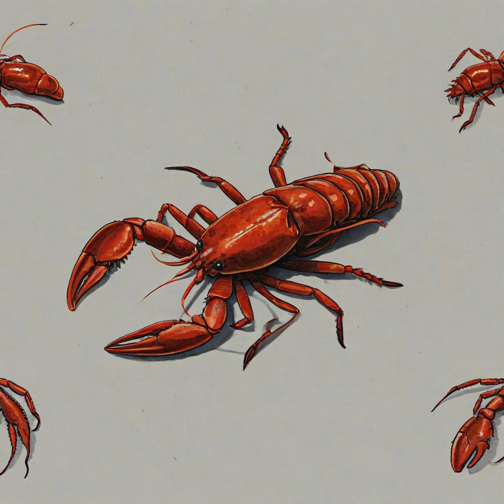 hand- drawn crawfish, on a plain white background, even lighting