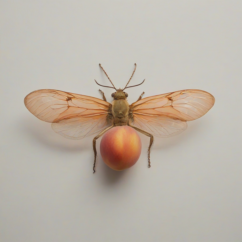 A peach-colored, full-body view, insect, on a plain white background, in Renaissance art style, with soft lighting