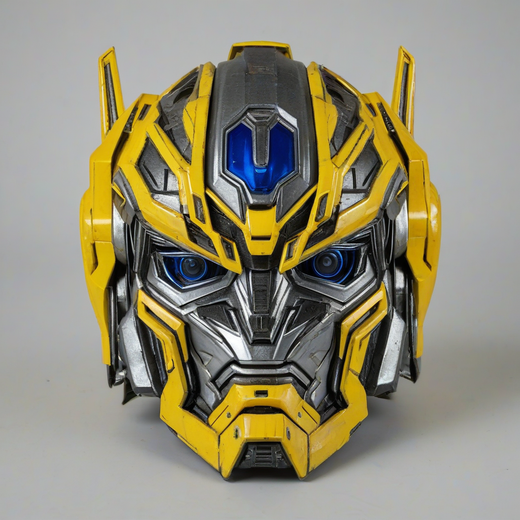 Yellow transformers helmet, on a plain white background, even lighting