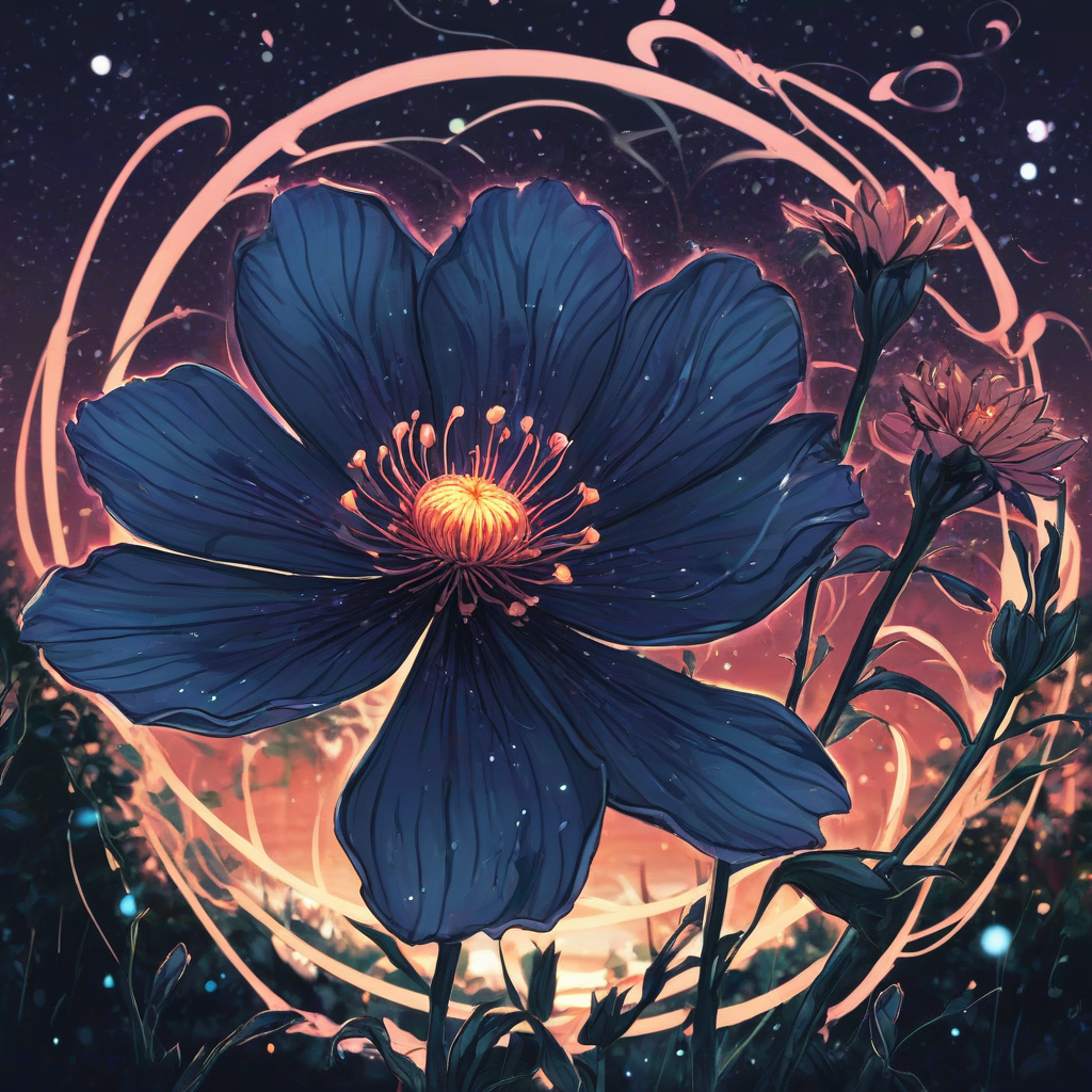 magical flower in a anime style at night