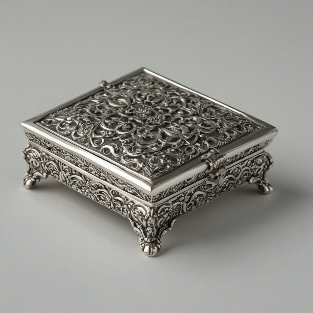 silver plated trinket box, on a plain white background, even lighting