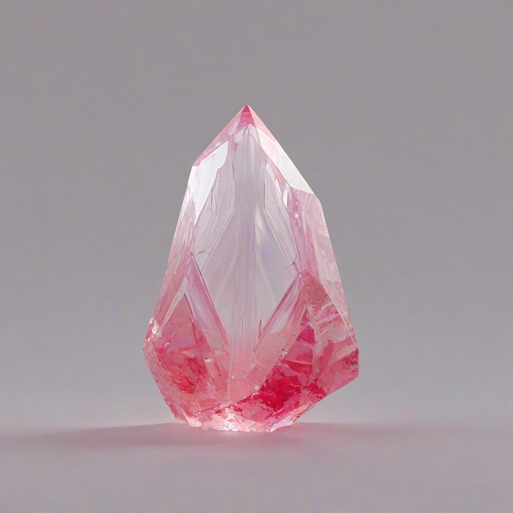 A vibrant, crimson-colored crystal formation, with intricate facets and sharp edges, set against a plain white background, in a wide shot, with a soft, vaporwave-inspired glow, and delicate, swirling patterns in the background, full-body view, with the crystal's base and tips visible, and a subtle, dreamy atmosphere