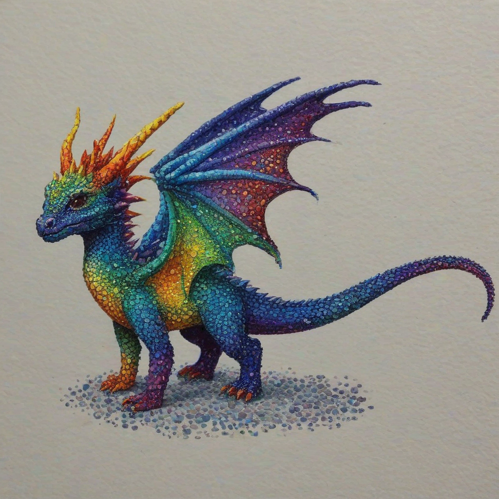 Pointillism of a small rainbow dragon