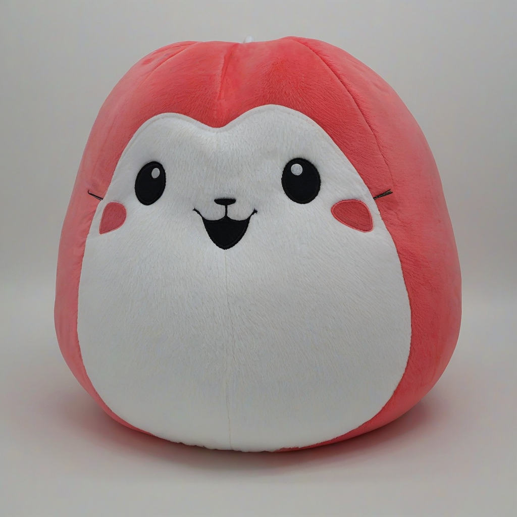 squishmallow stuffed animal, strawberry, on a plain white background, even lighting