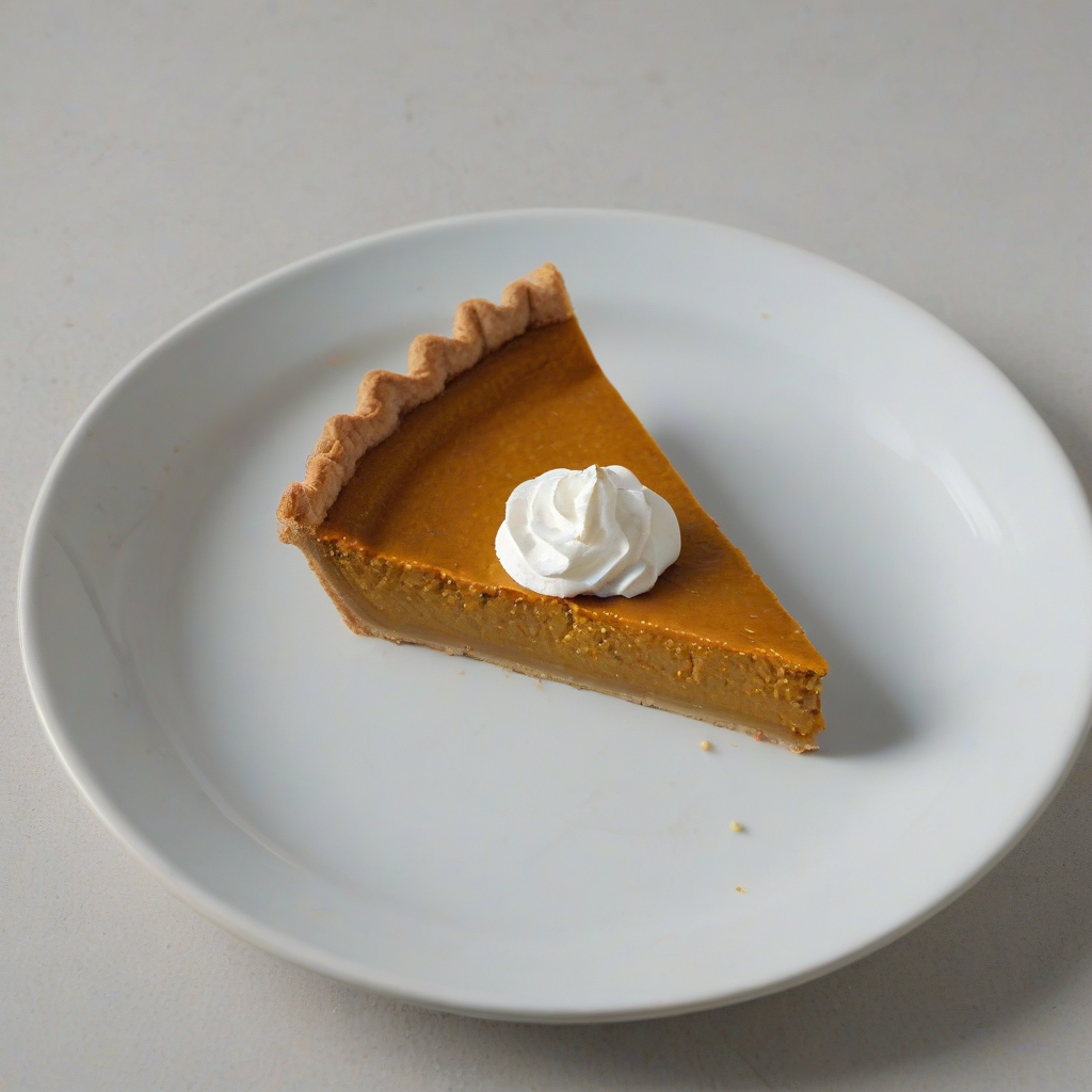 pumpkin pie with golden brown crust, wide angle shot, on a plain white background, even lighting