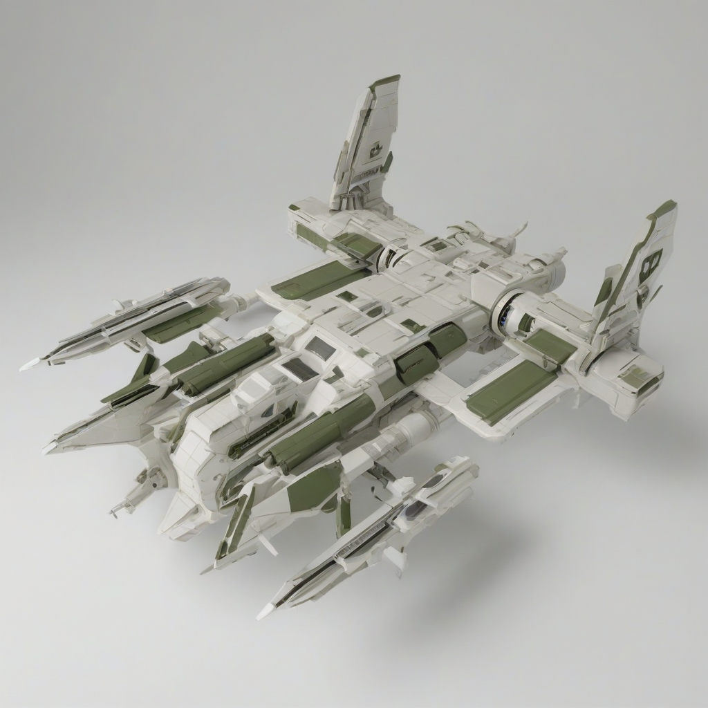 a space station, Khaki, Low Poly, full-body view, on a plain white background, with a wide-angle shot, and dynamic shadows, on a plain white background, even lighting 