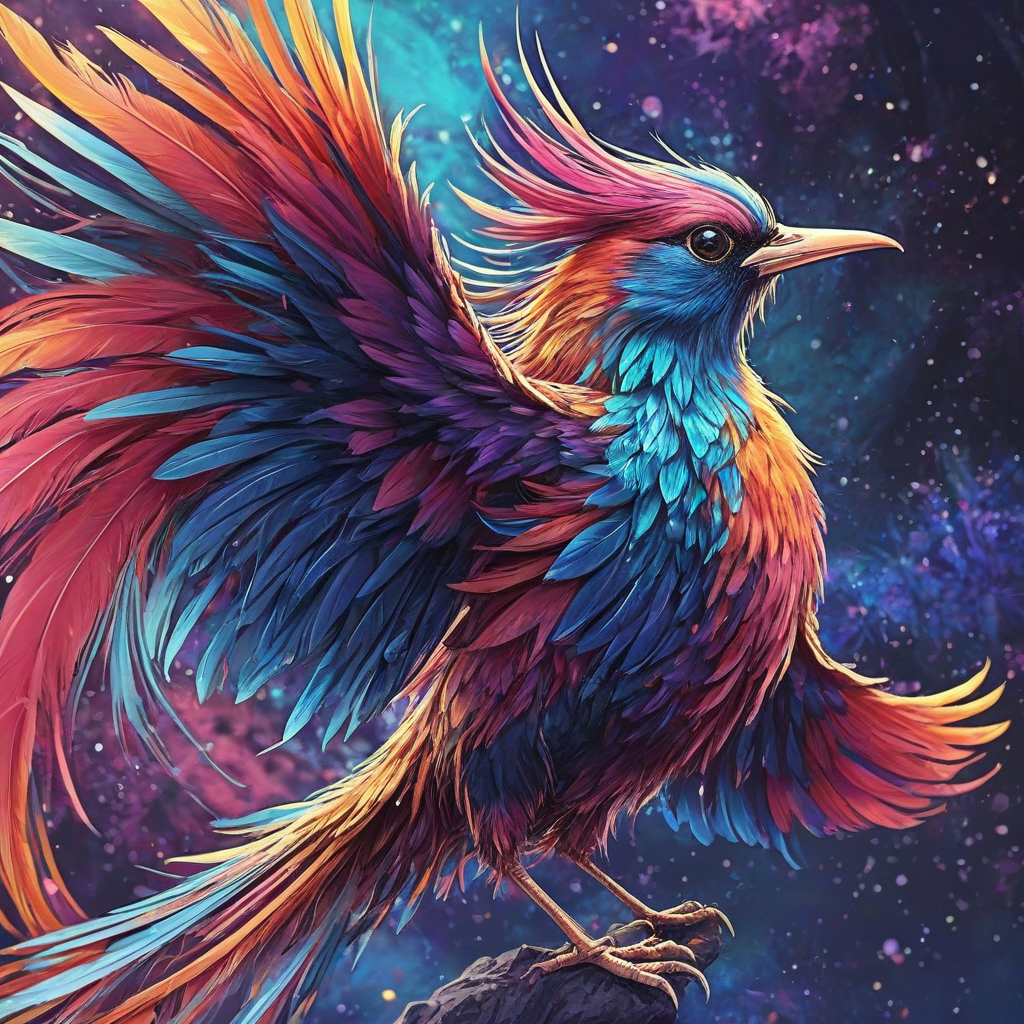 Magical anime bird with vibrant feathers