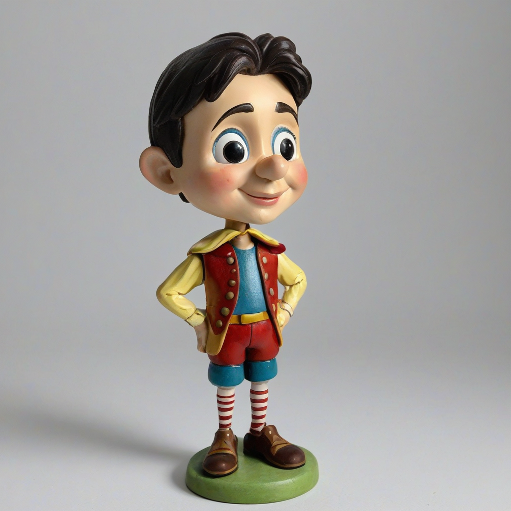 Pinocchio bobblehead, on a plain white background, even lighting