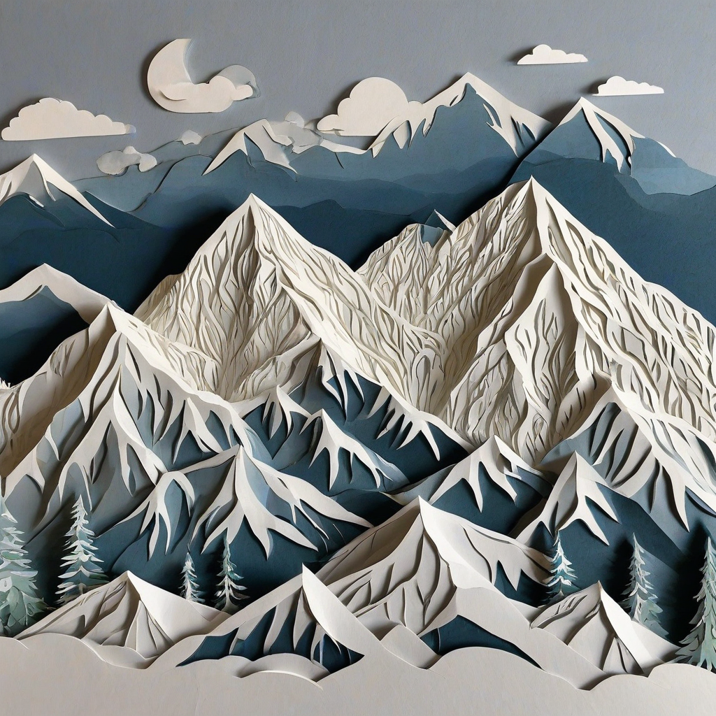 Paper cutout art of beautiful snowy capped mountains