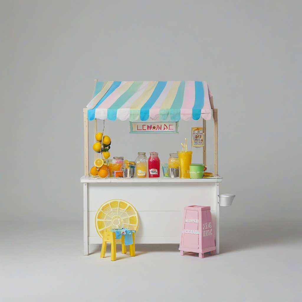 cute kids lemonade stand, only thing in the image,  vivid colors, bright lighting, on a plain white background, even lighting