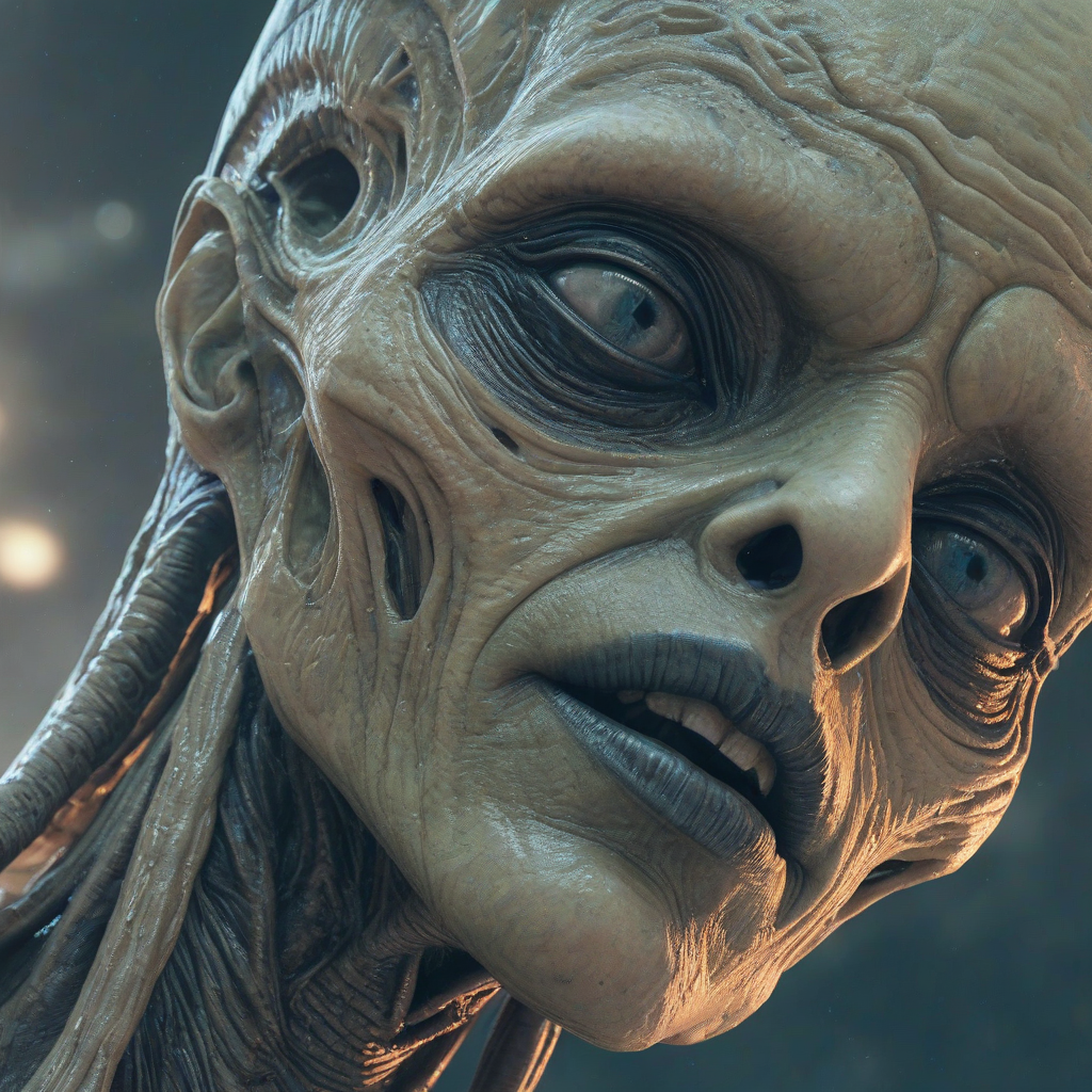 close up of an alien's face, digital art style