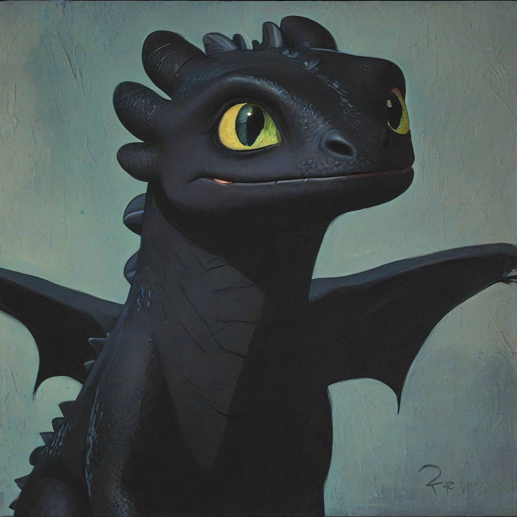 Pop art painting of Toothless the night fury from How to train your dragon