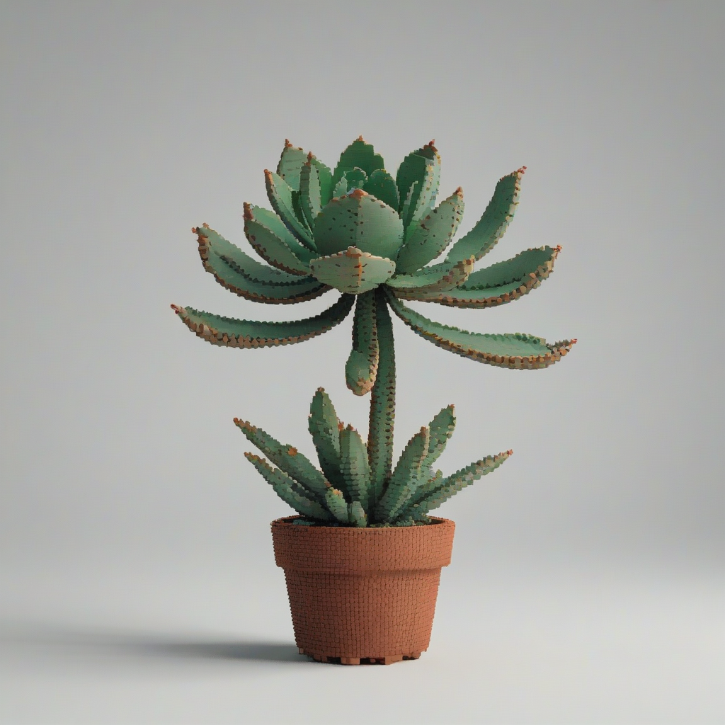 succulent plant in pixel art style, full-body view, on plain white background, on a plain white background, even lighting 