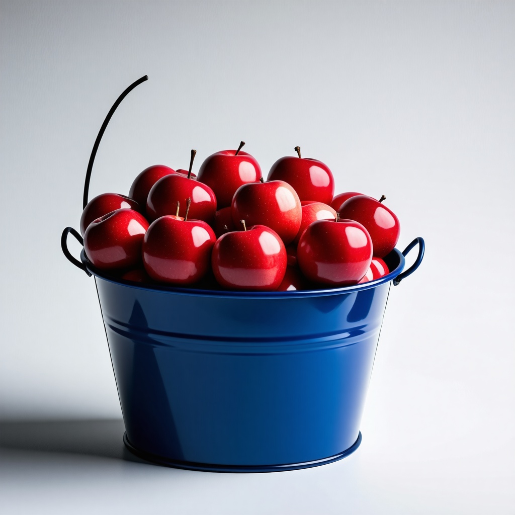 blue metal bucket  full of red apples