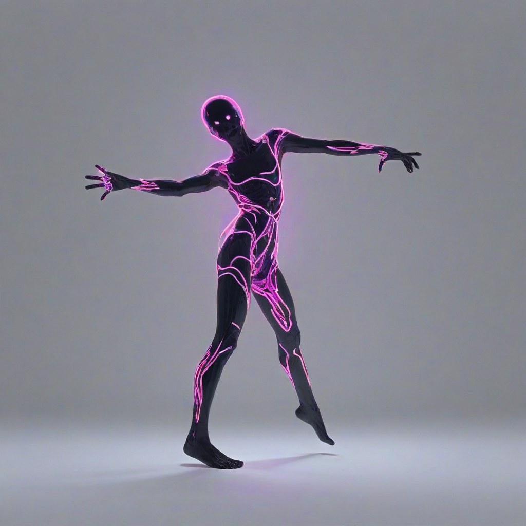 a ghost, black, synthwave, full-body view, dark neon lights, misty atmosphere, plain white background, high-contrast colors, digital art style, arms stretched out to its sides, on a plain white background, even lighting