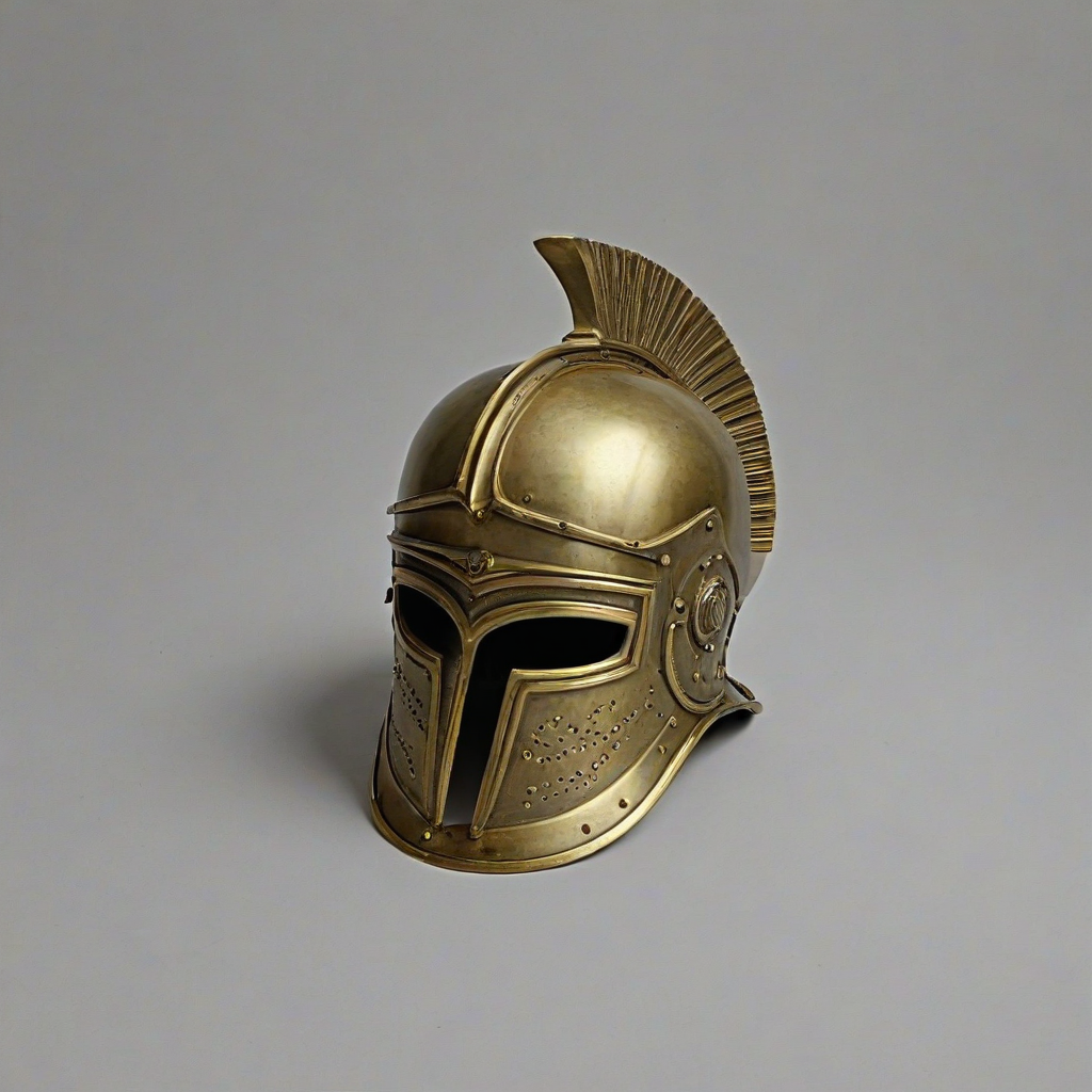 brass Corinthian helmet, on a plain white background, even lighting