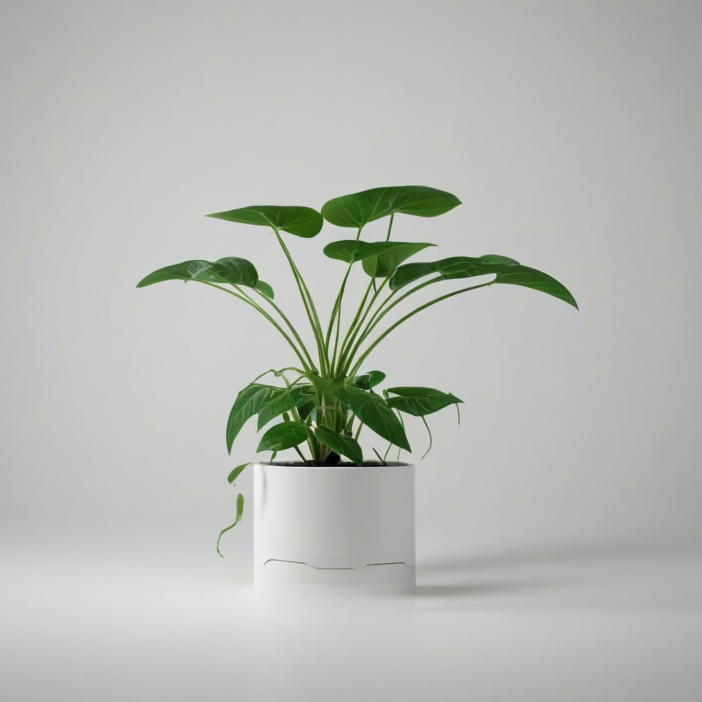 a modernist green plant with clean lines and minimalistic leaves, set against a plain white background, in a wide shot with the entire plant visible from roots to leaves, with a focus on simplicity and geometric shapes, in the style of a digital illustration, on a plain white background, even lighting 