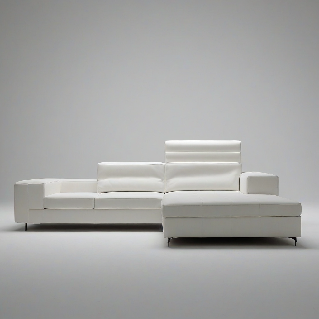 A modern, minimalist couch, on a plain white background, even lighting
