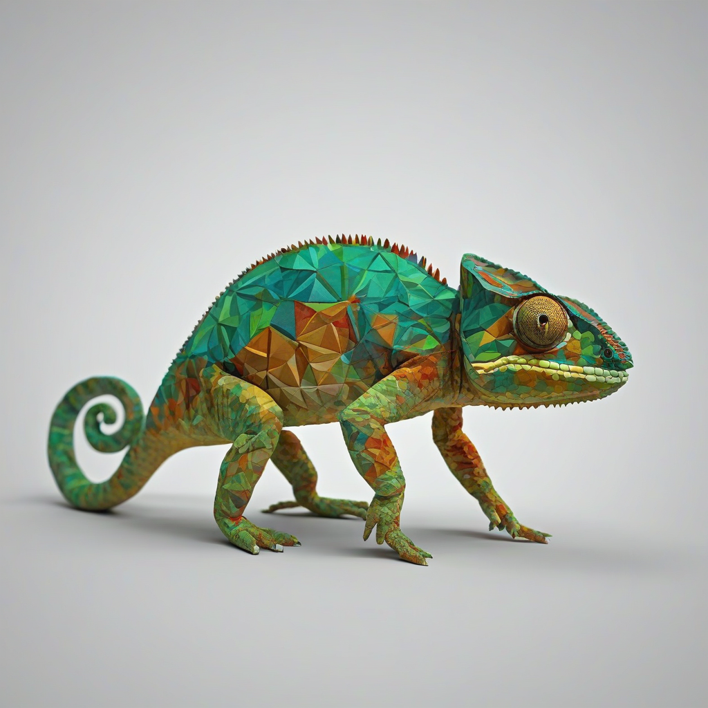 low poly art chameleon, on a plain white background, even lighting