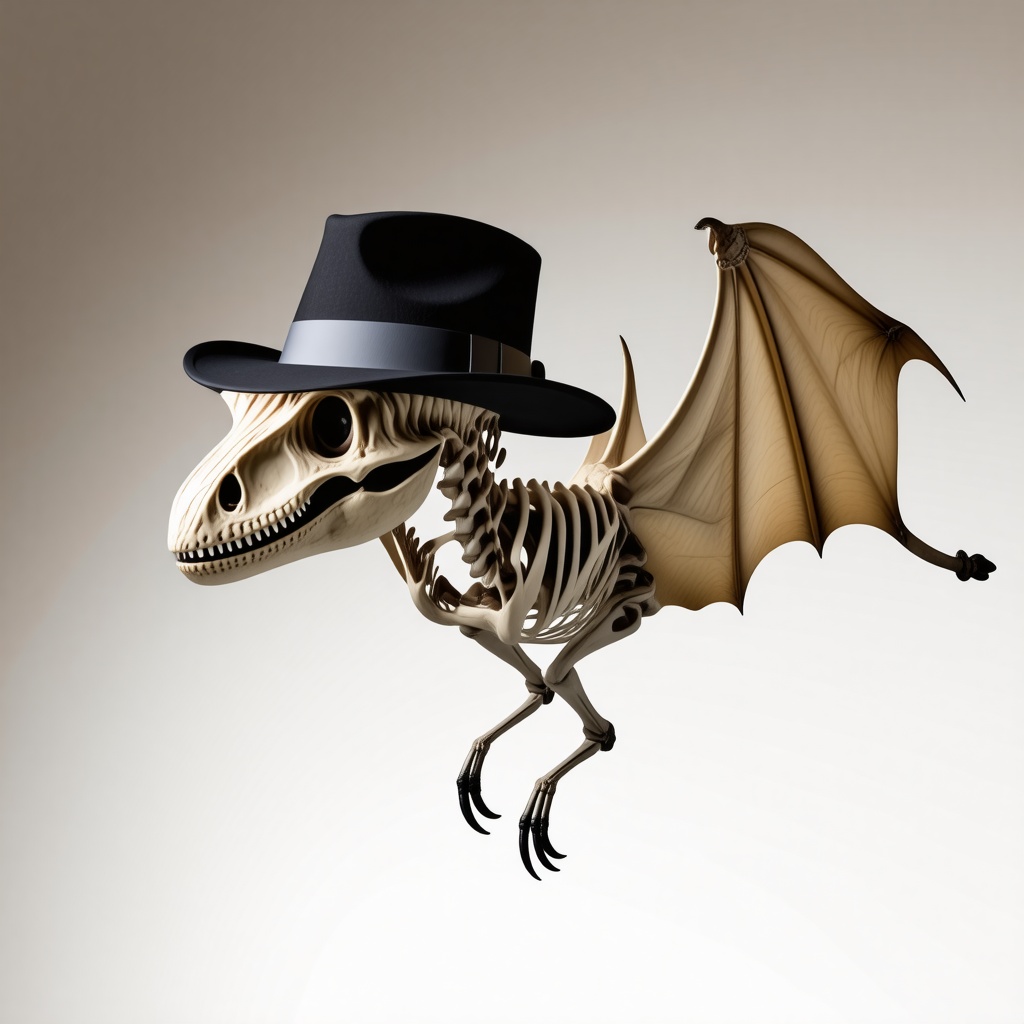 A fedora made out of bones on a pterodactyl
