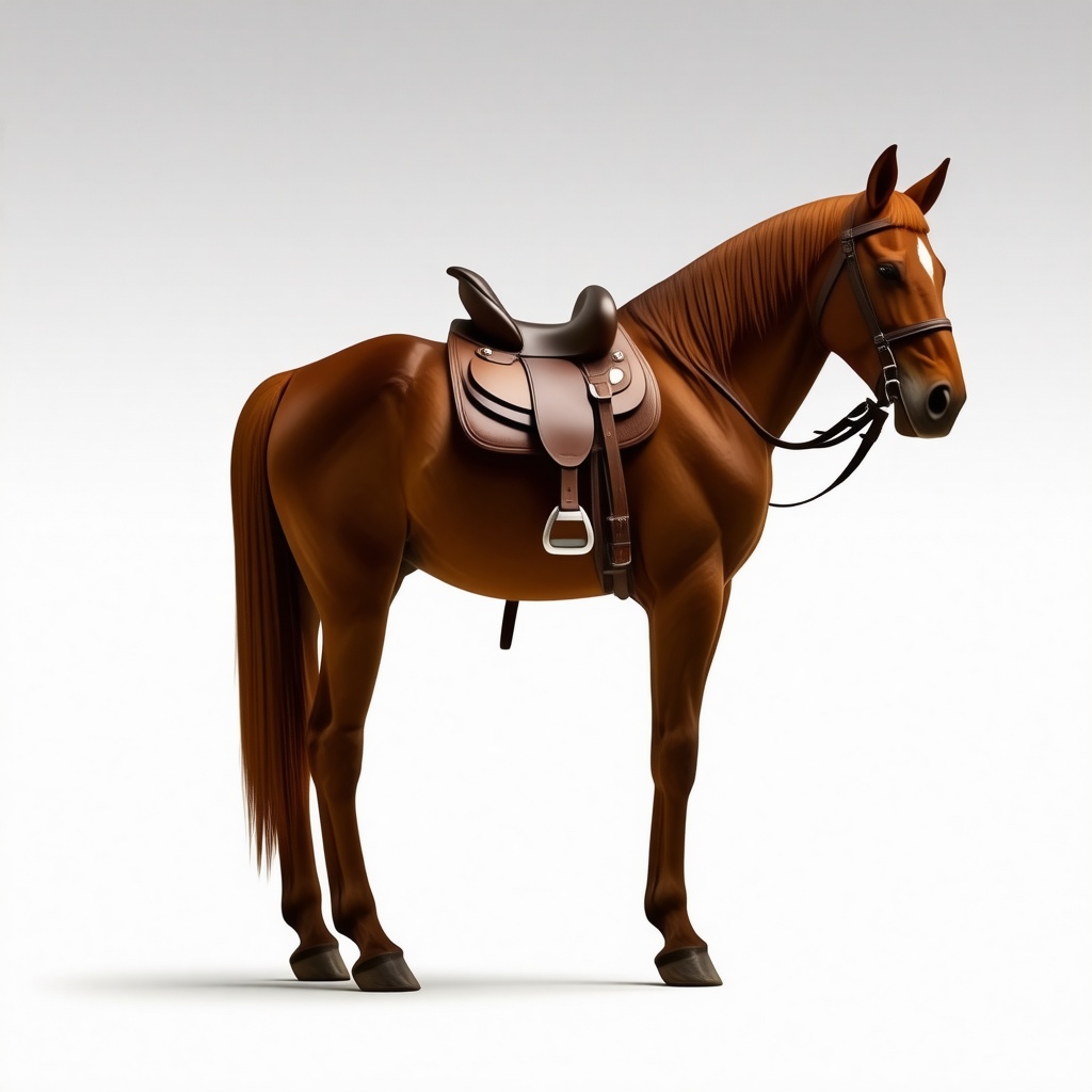 Horse wearing a saddle full body