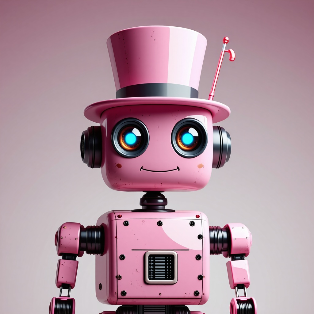 a pink robot with a top hat