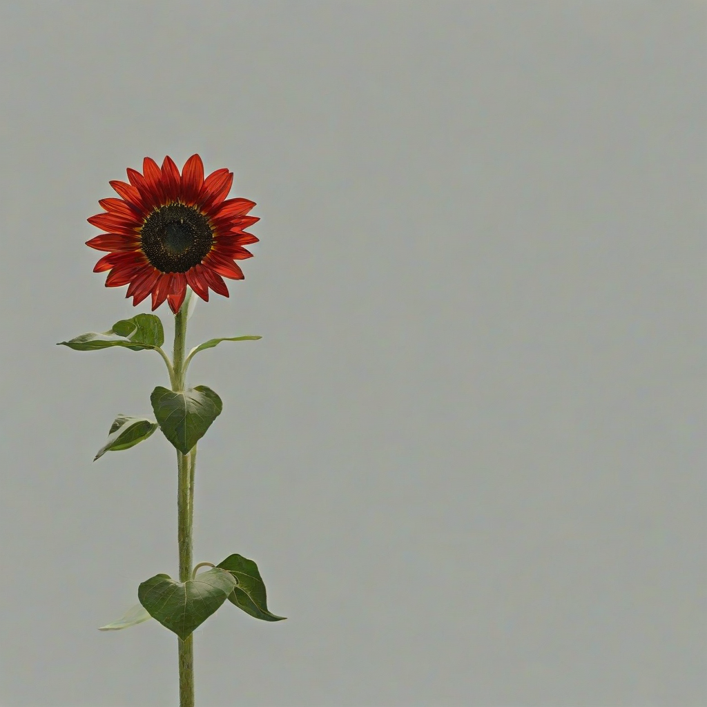 a single red sunflower, on a plain white background, even lighting