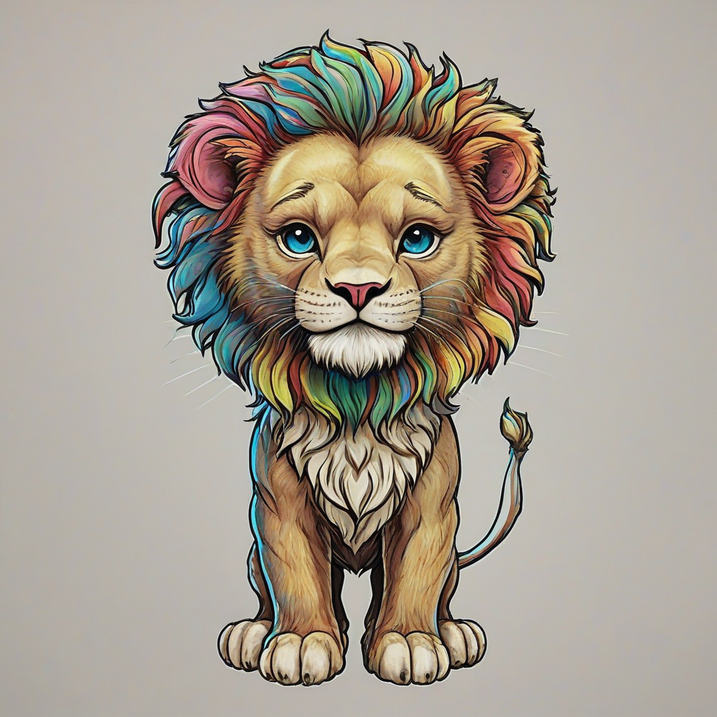 Chibi style circus lion , vivid colors, no background, full body visible, bright lighting, on a plain white background, even lighting