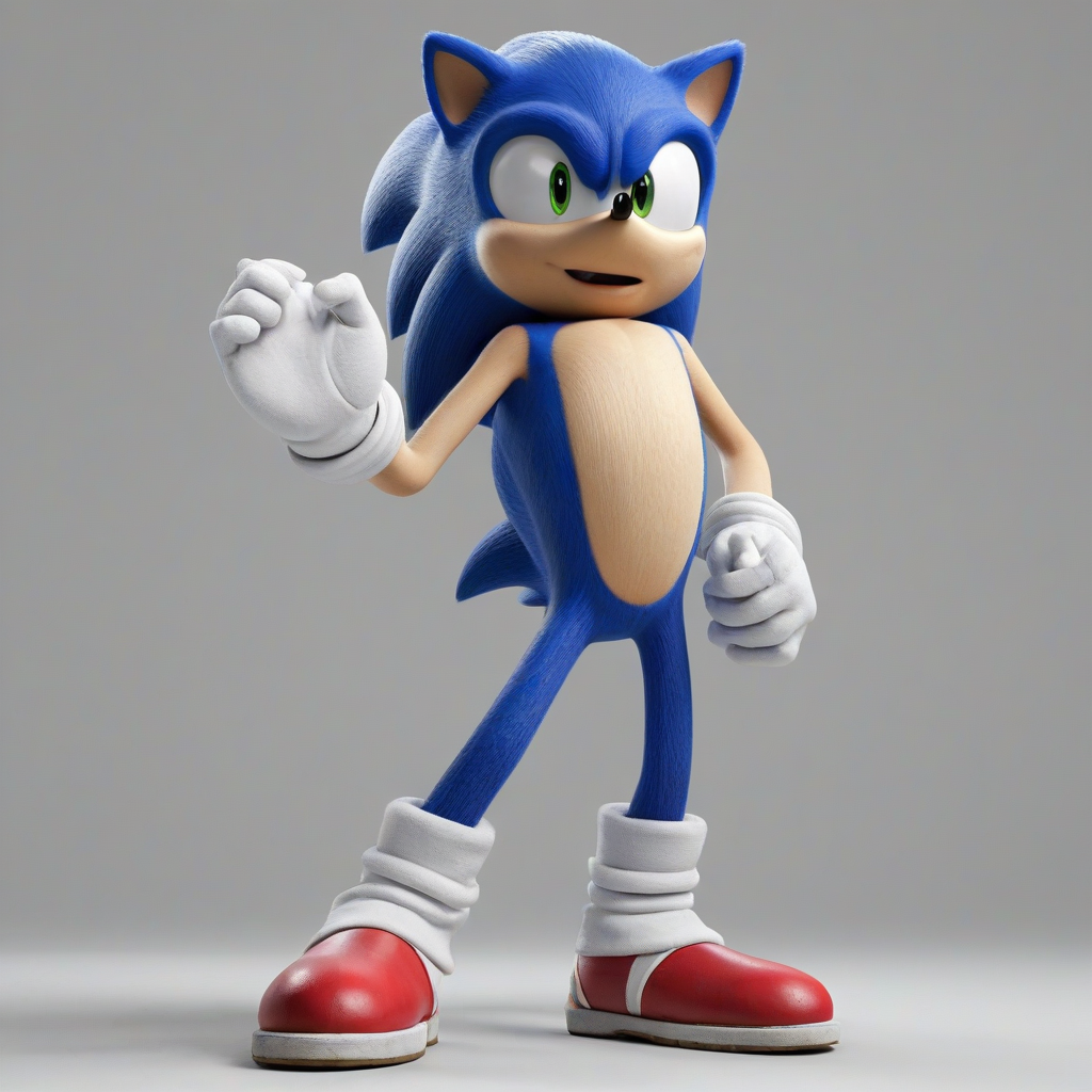 Sonic the hedgehog, on a plain white background, even lighting 