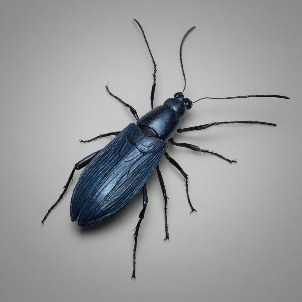 full-body view of a realistic Navy colored insect on a plain white background