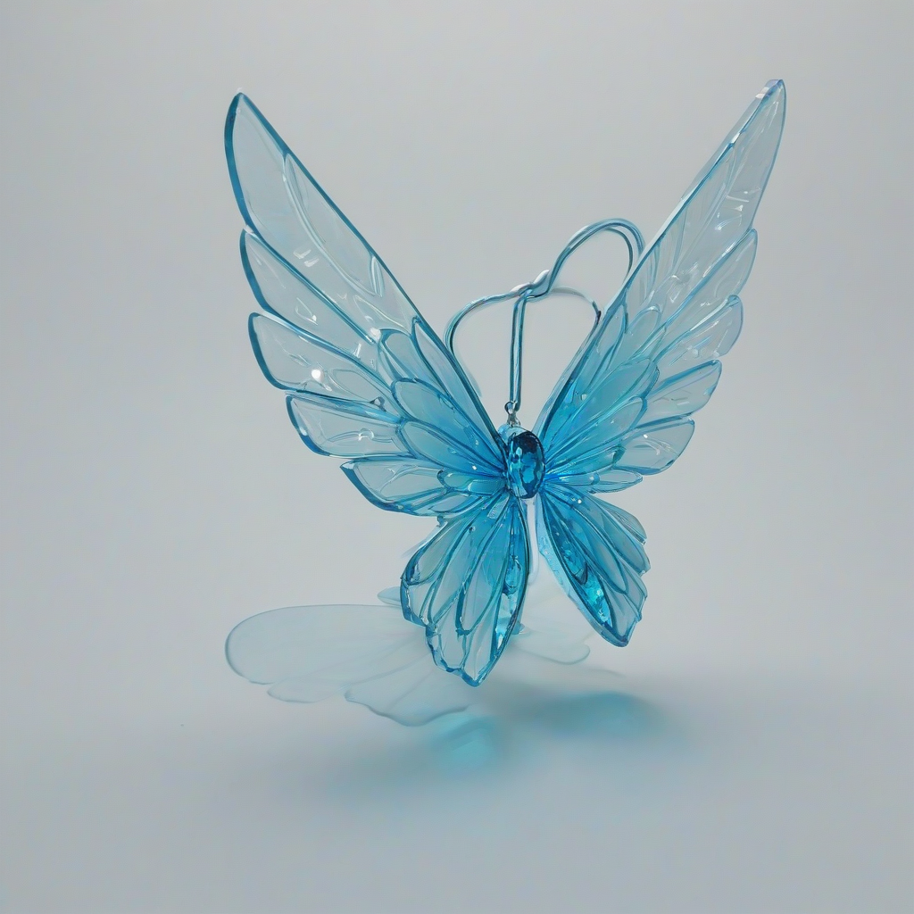 cartoon style shimmering, ethereal, ice blue colored toy crystal wings, with delicate details, and a soft, ethereal glow, on a plain white background, with no other objects, animals, or humans in sight, in a cartoon illustration style, with vibrant coloring and subtle, wearable like a backpack, on a plain white background, even lighting