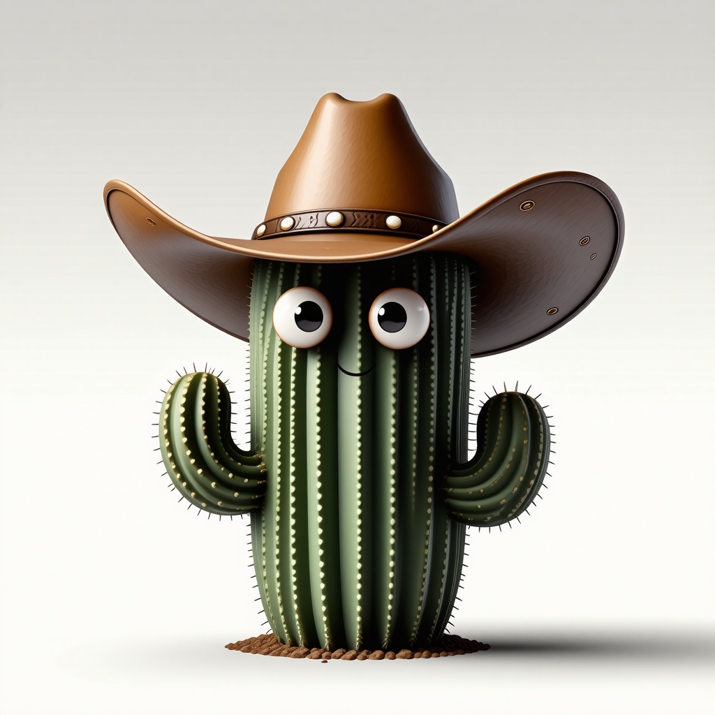 cactus with googly eyes wearing a cowboy hat
