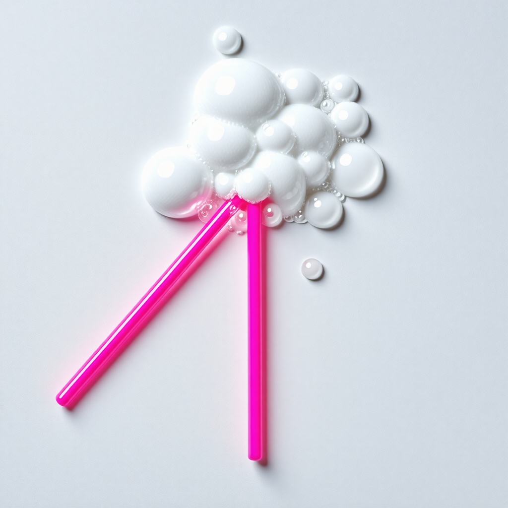 hot pink bubble wand with bubbles coming off of it