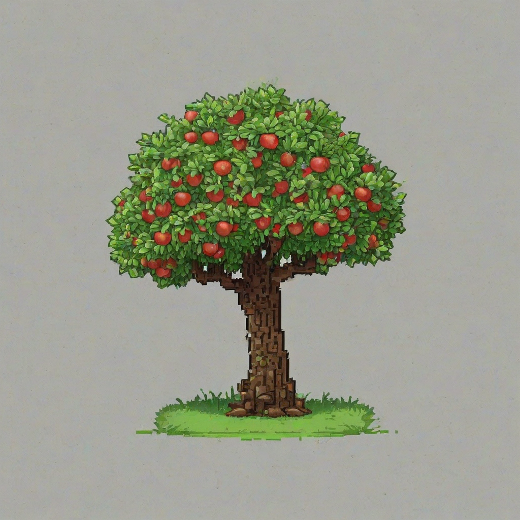 chibi pixel art of an apple tree on a plain white background, even lighting