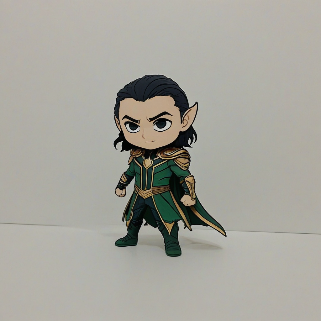 chibi style Avengers Loki, on a plain white background, even lighting