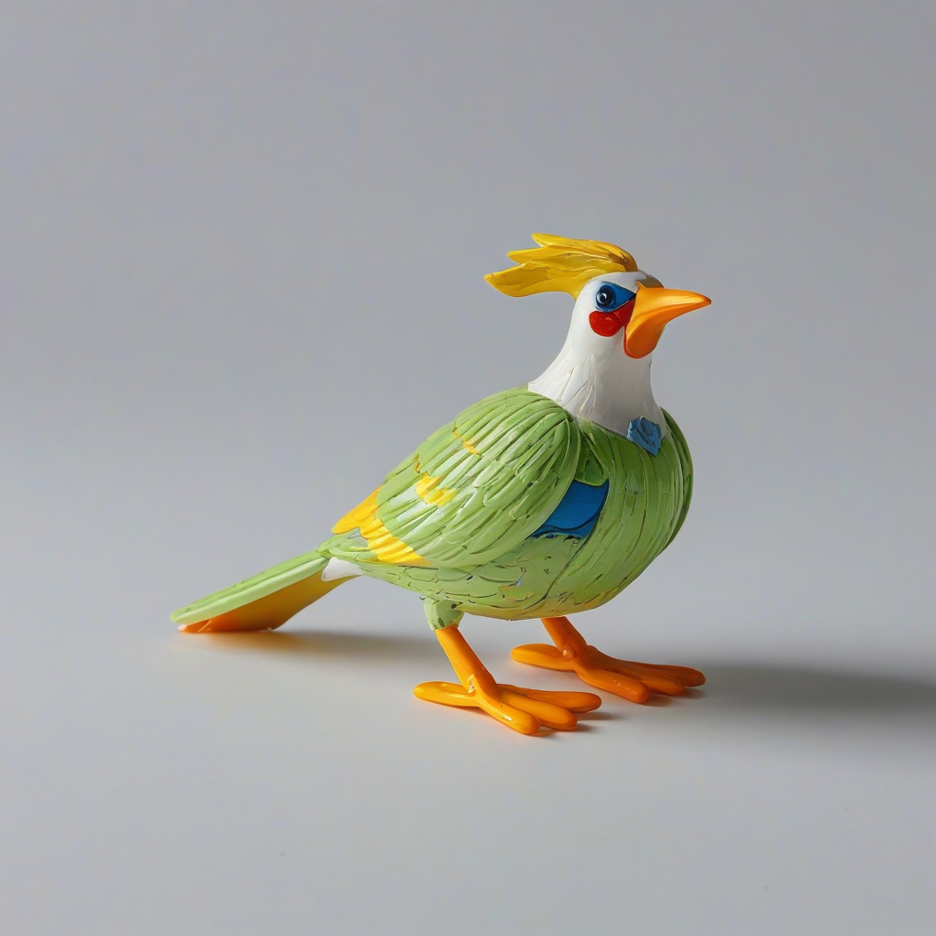 kid's toy bird, bright lighting, on a plain white background, even lighting