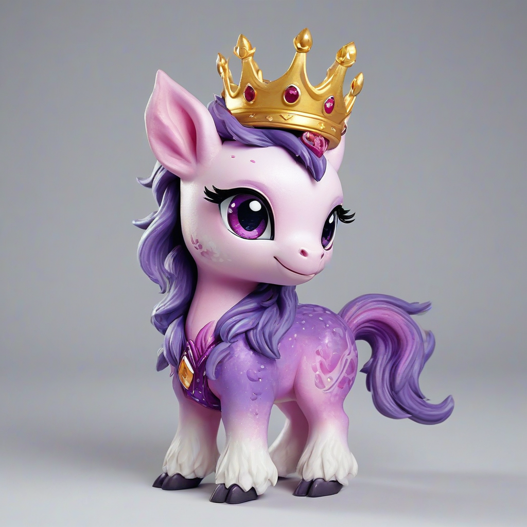 chibi style kirin, pink and purple colors, with a crown, on a plain white background, even lighting