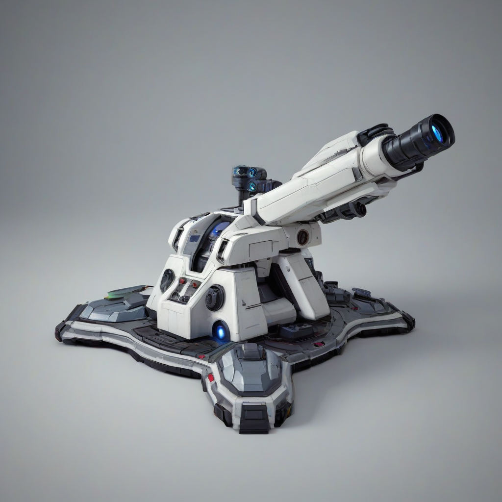 RTS game asset, sci-fi laser turret, on a plain white background, even lighting 