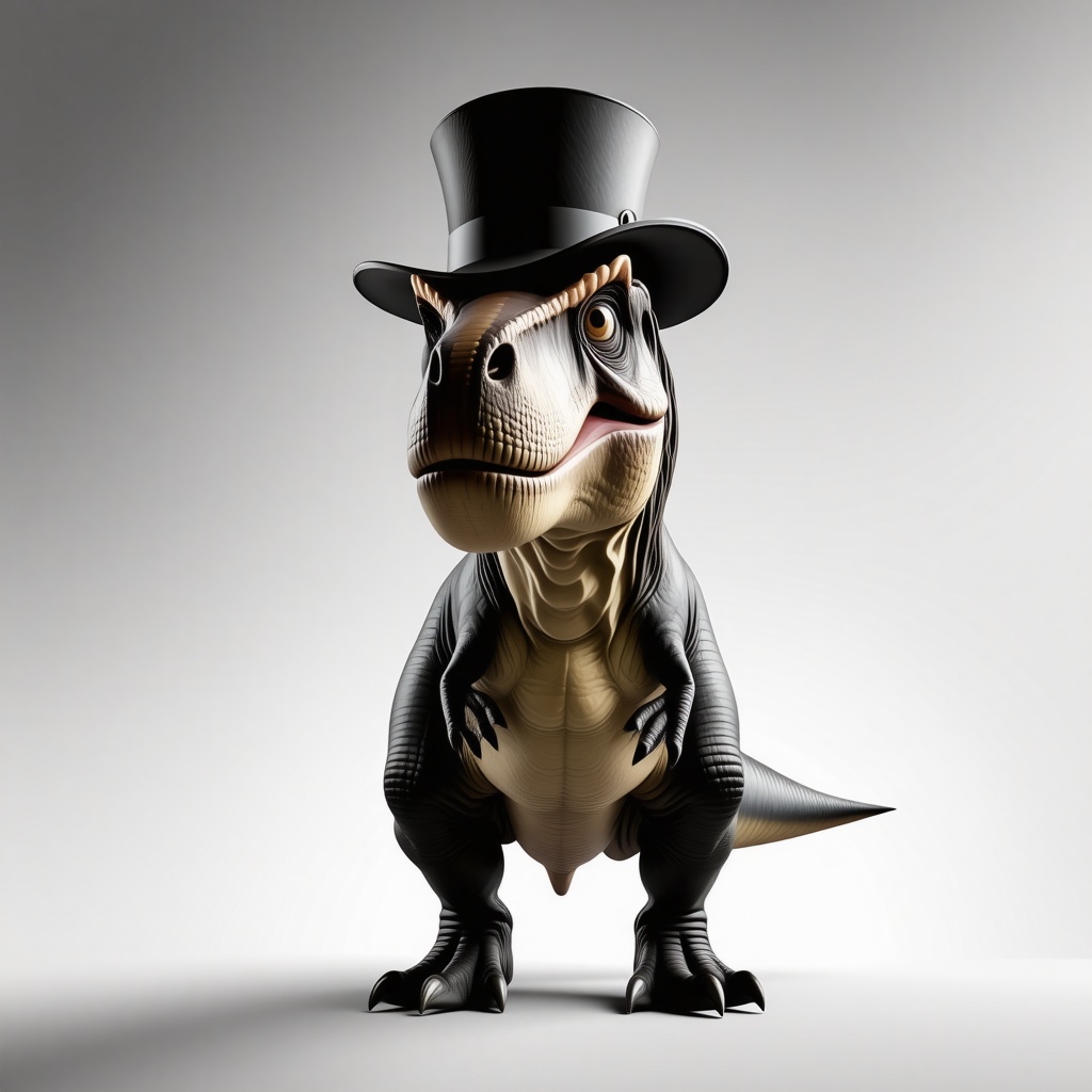 T-rex wearing a black top hat full body view