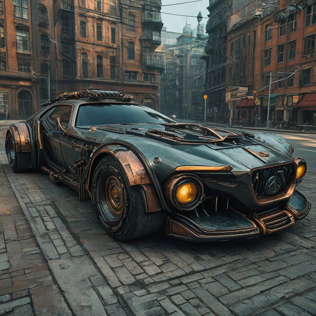 Cyberpunk and steampunk futuristic car