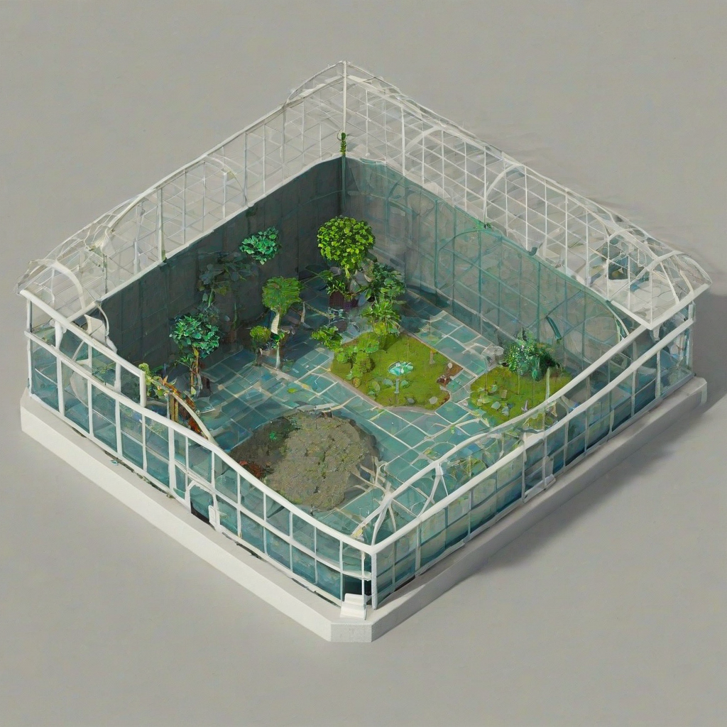 interior of a biodome, on a square grid for an isometric game asset, on a plain white background, even lighting