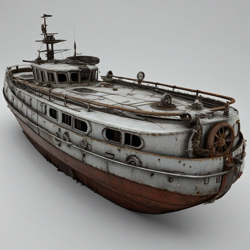 dieselpunk boat, on a plain white background, even lighting