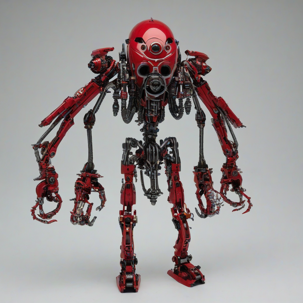 Red biopunk building, full-body view, on a plain white background