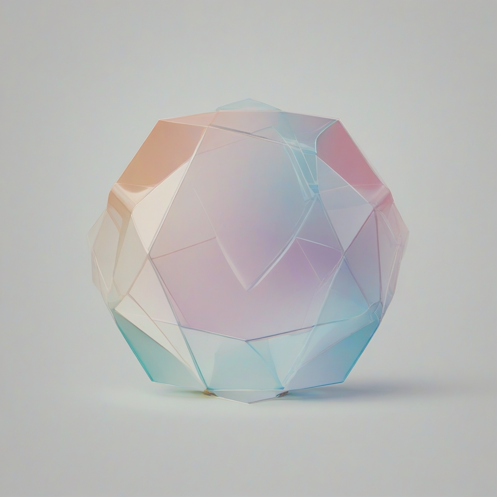 a translucent geometric shape, full-body view, with a wide shot, on a plain white background, with a subtle gradient of pastel colors, and a soft, diffused light, in a digital art style, with bold lines and minimal textures, on a plain white background, even lighting 