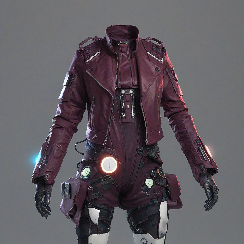 game asset style, maroon colored cyberpunk woman's jacket, no human, nothing else in image, bright lighting, on a plain white background, even lighting