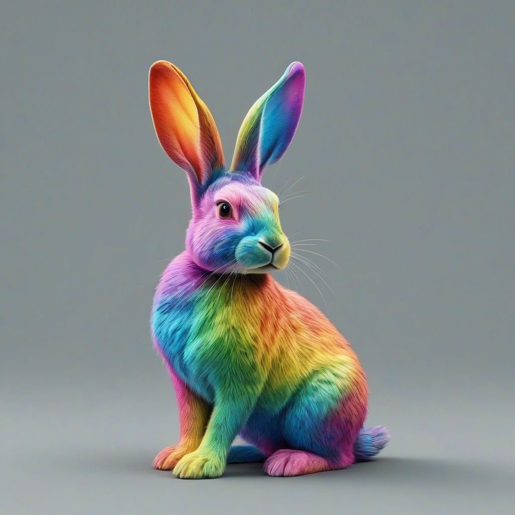 Photo realistic style of a rainbow rabbit