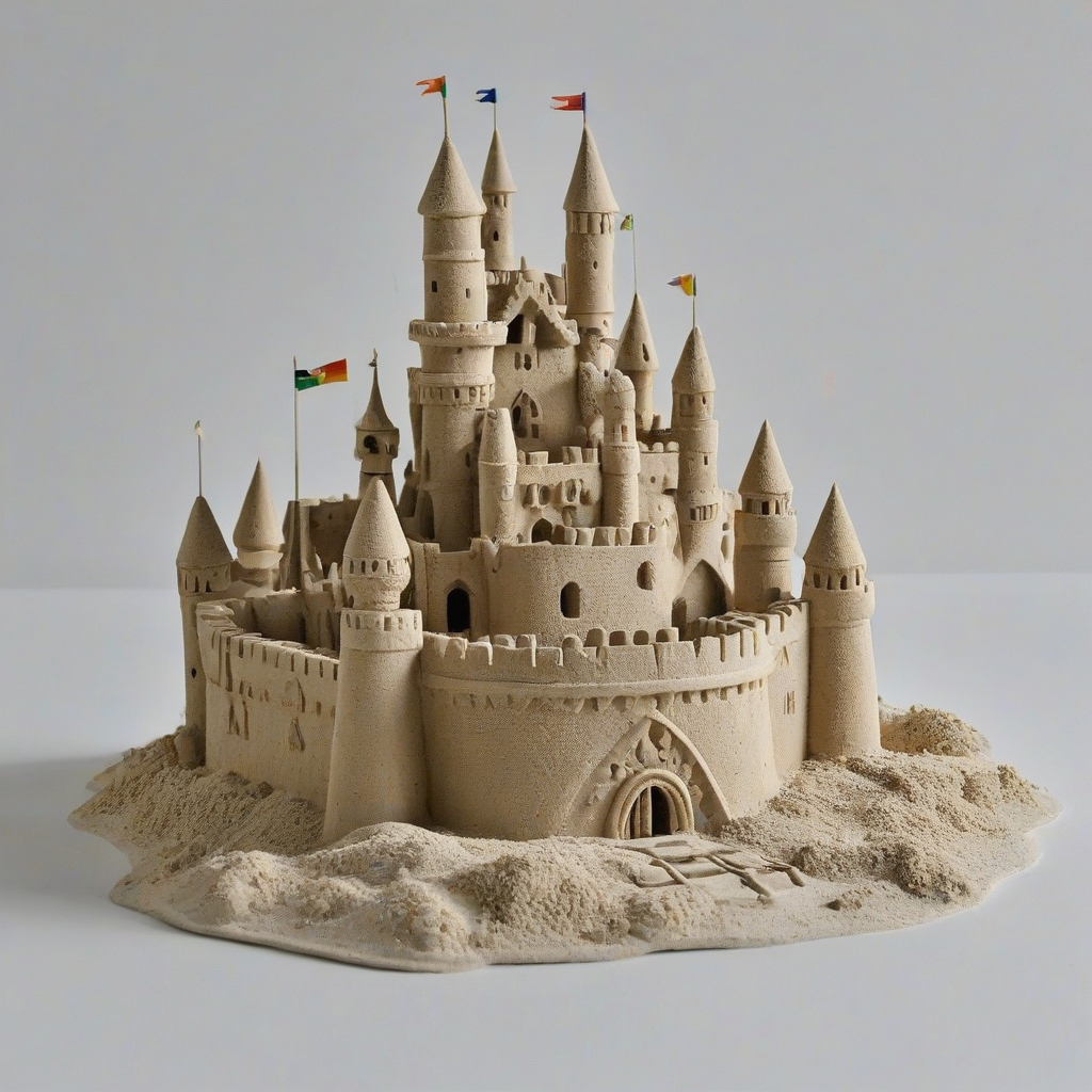 sandcastle, on a plain white background, even lighting