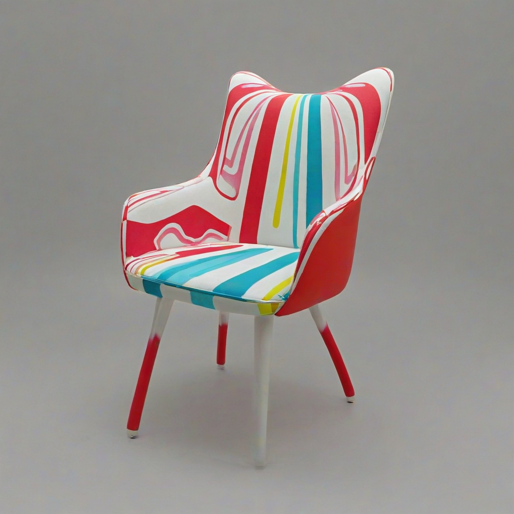 A colorful, cartoon-style, full-body view of a piece of furniture, named Ruby, with a fun and playful design, on a plain white background, with bold lines and bright colors, in a wide shot, with Ruby's entire body visible, including her seat, back, and legs, in a Ruby Red and white color scheme, with a happy and inviting expression, on a plain white background, even lighting