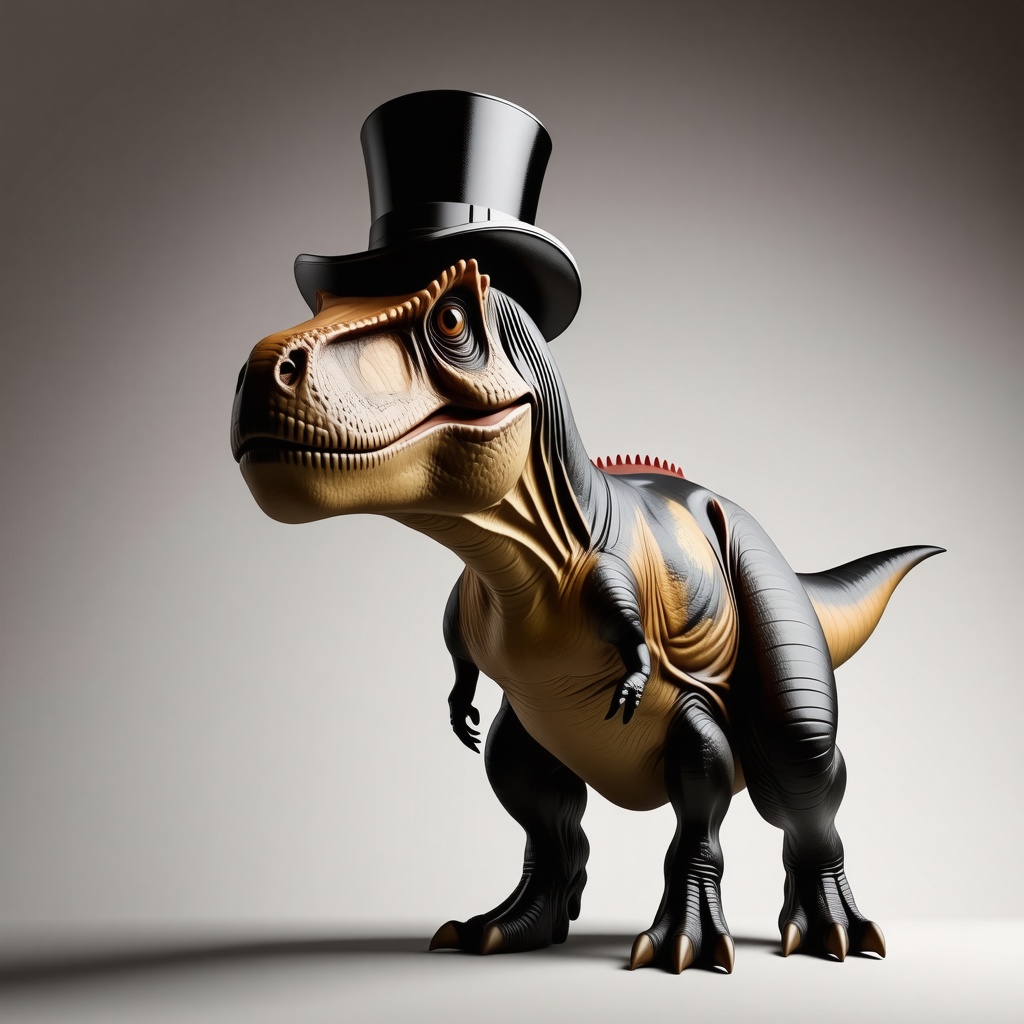 A T-rex full body wearing a Top hat