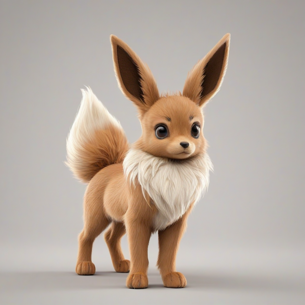 Eevee from Pokémon, full-body view, standing on a plain white background, with a neutral expression, high-detail digital art style, soft natural lighting, and a wide-angle shot